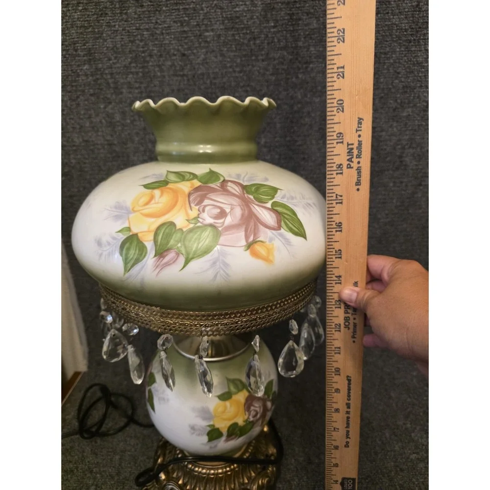 Antique Rose on Green Hurricane Lamp 10
